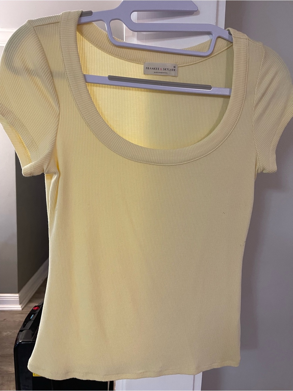 Yellow Ribbed Scoop Neck Tee